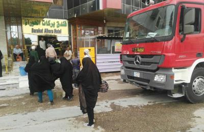 شعبة الدفاع المدني التابعة للعتبة العلوية المقدسة تخمد حريقاً بأحد فنادق المدينة القديمة بالنجف الأشرف