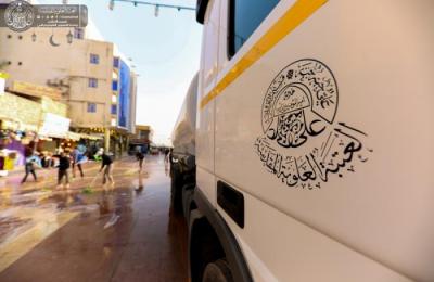 آليات شعبة الخدمات في العتبة العلوية تنفذ عدد من المهام الخارجية بالتعاون مع الدوائر الخدمية في النجف الأشرف