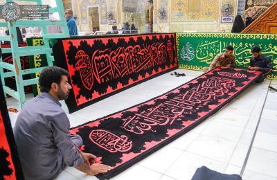 كوادر شُعبة التطريز في العتبة العلوية تنشر لوحات فنية تحمل معالم إحياء شهر محرم الحرام