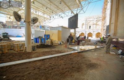 الكوادر الهندسية في العتبة العلوية تباشر بمرحلة إكساء مشروع صحن الرسول(ص) بالمرمر