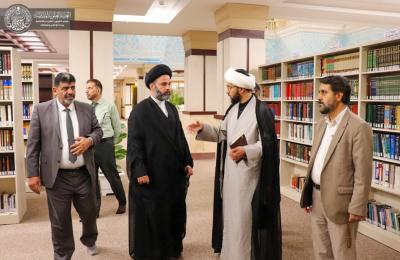 وفد من جامعتي الكوفة وفردوسي يطلع على تاريخ مكتبة الروضة الحيدرية المطهرة 