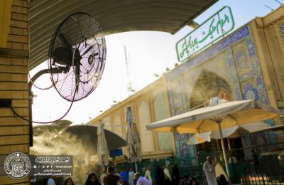 الكوادر المتخصصة في قسم الصيانة الهندسية تنجز مشروع تعطيرالجهة الجنوبية الخارجية للصحن الحيدري الشريف