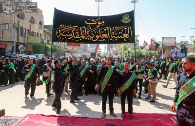 موكب العتبة العلوية المقدسة يساهم في إحياء ذكرى دفن الأجساد الطاهرة لشهداء الطف صلوات الله عليهم
