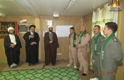 وفد لجنة الإرشاد والتعبئة يرافق العلامة السيد محمد صادق الخرسان لتفقد قوات الحشد الشعبي والطيارين المرابطين في قاطع عمليات سامراء