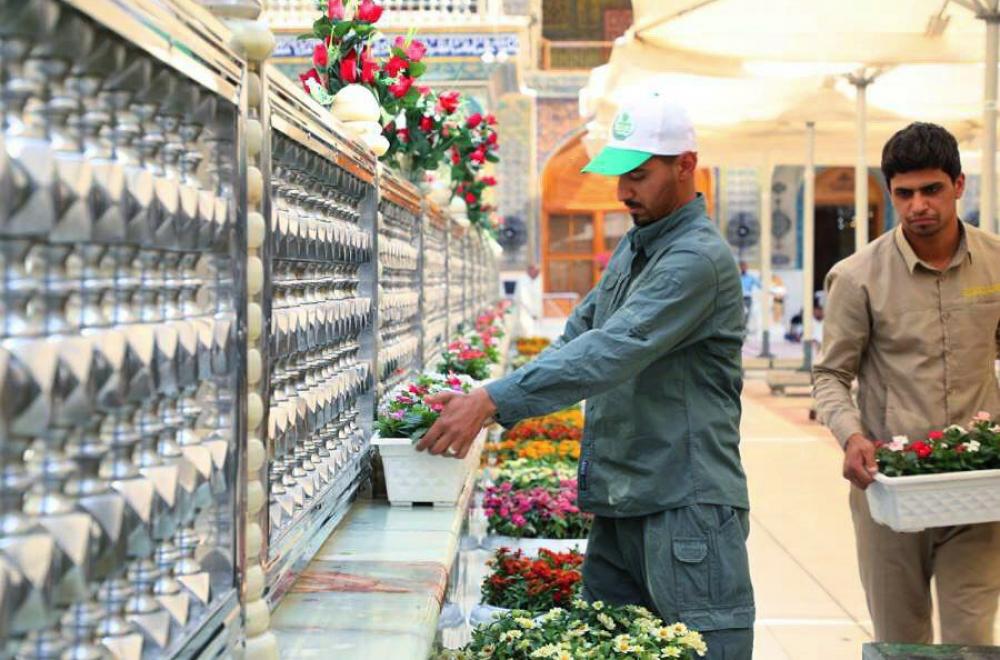 الصحن العلوي المطهر يزدان بأكثر من ستة آلاف زهرة بمناسبة ولادة سبط الرسول الأكرم (ص)الإمام الحسن المجتبى (ع) 
