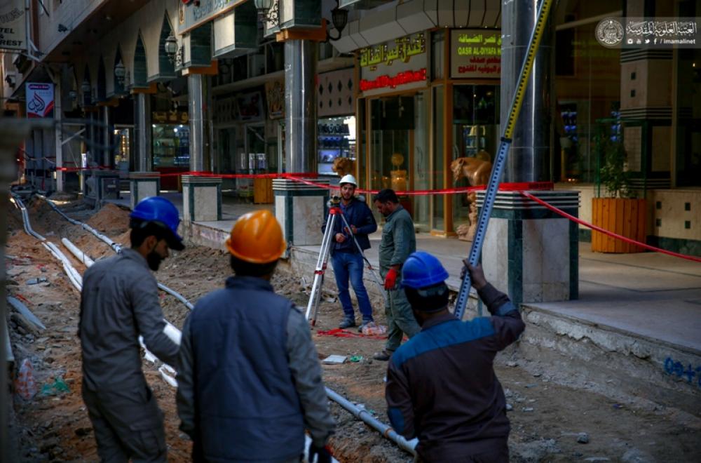 قسم الشؤون الهندسية والفنية في العتبة العلوية ينفذ مشروع تأهيل الشارع المحاذي لصحن السيدة فاطمة (ع)