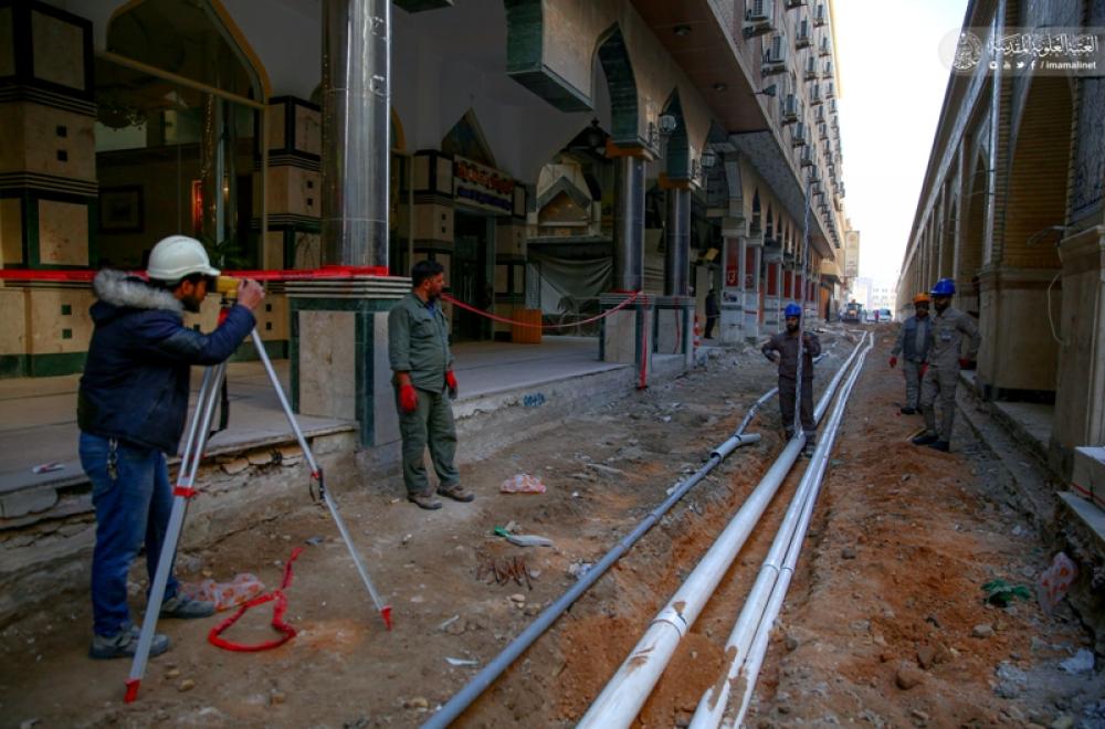 قسم الشؤون الهندسية والفنية في العتبة العلوية ينفذ مشروع تأهيل الشارع المحاذي لصحن السيدة فاطمة (ع)