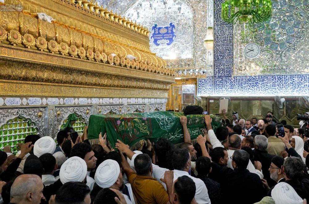 تشييع مهيب لجثمان آية الله المحقق الكبير سماحة السيد محمد مهدي الخرسان في مرقد أمير المؤمنين (عليه السلام) 