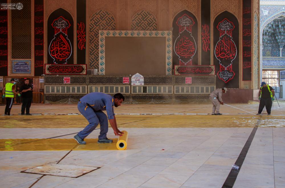كوادر العتبة العلوية المقدسة تهيئ مساحات واسعة لإقامة الشعائر الحسينية