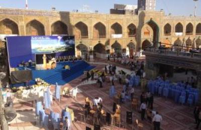 وضع اللمسات الأخيرة للمنصة الرئيسية الخاصة بانطلاق افتتاح فعاليات مهرجان الغدير العالمي الثالث